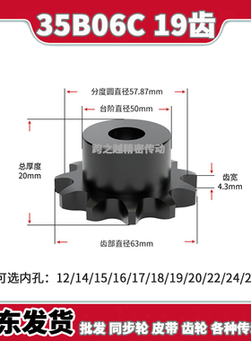 35B06C 19齿链轮S45C钢淬火BS型单双排工业链轮非标定制内孔12-25