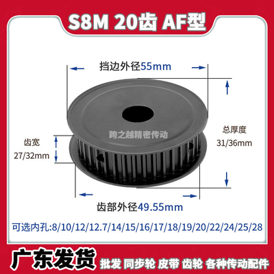 EBL/HTPT同步轮S8M20齿铁槽宽27AF型45#碳钢发黑250内孔8-30mm
