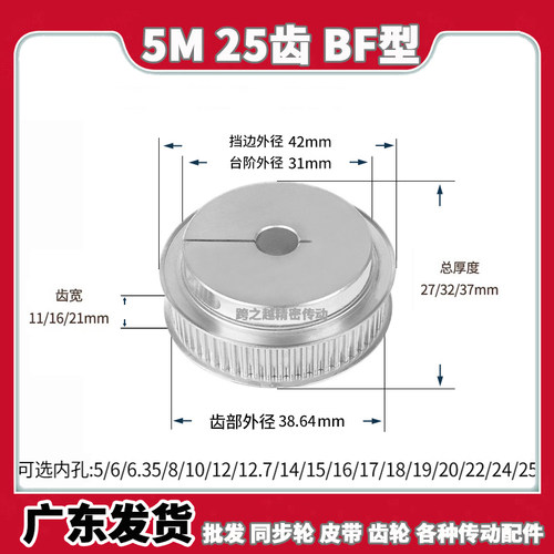 同步带轮5M25齿宽11/16夹持型夹紧型抱紧式HTCPA/EDA01内孔5-20mm