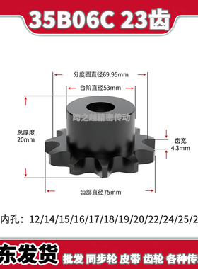 35B06C 23齿链轮S45C钢淬火BS型单双排工业链轮非标定制内孔12-30