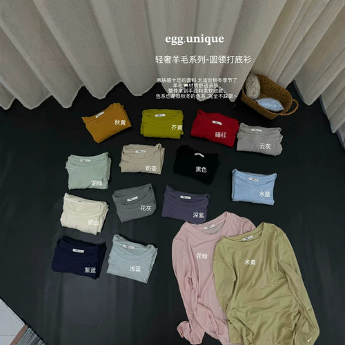 egg.unique轻奢系列羊毛圆领打底衫15色女秋冬长袖T恤圆领打底衫