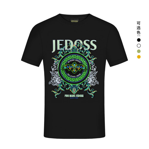 JEDOSS/爵迪斯男装2026夏季新款炫彩LOGO刺绣胶印短袖T恤潮HQ159F