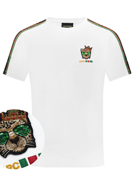 JEDOSS/爵迪斯年夏季款新款男士虎头刺绣白色修身短袖T恤S136