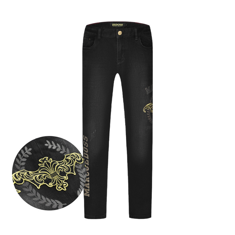 JEDOSS/爵迪斯男装秋冬新款简约金线刺绣LOGO牛仔长裤K9363SX