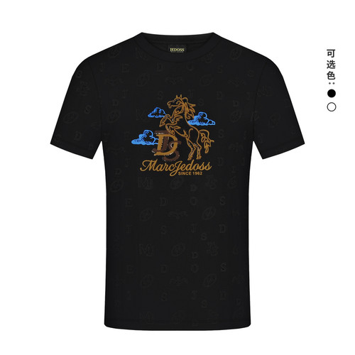 JEDOSS/爵迪斯男装2026夏季专柜新款骏马祥云描绘胶印短袖T恤0058