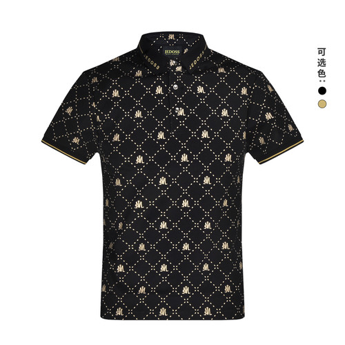 JEDOSS/爵迪斯男装2025夏季格纹满印老花时尚潮流短袖POLO衫AM901