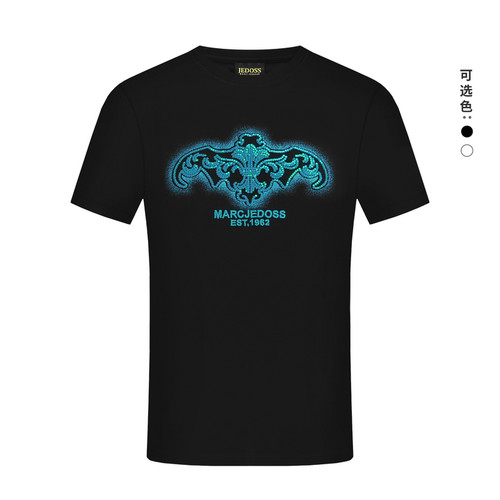 JEDOSS/爵迪斯男装2025初春新款荧光经典LOGO珠片绣短袖T恤AS051