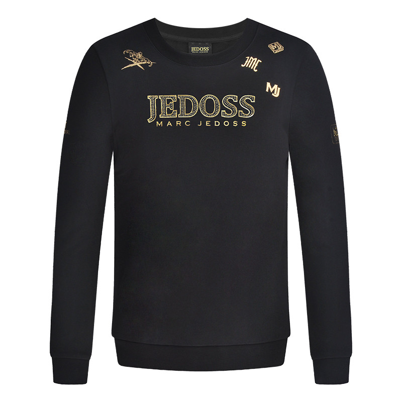 JEDOSS/爵迪斯男装秋冬新款金色字母烫金烫钻无帽卫衣B0114BS