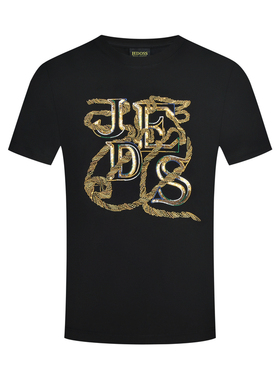 JEDOSS/爵迪斯男装2025初春新款字母绳索金线珠片绣短袖T恤AS016