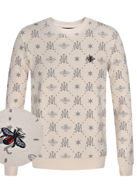 JEDOSS/爵迪斯男装秋冬新款满印老花蜜蜂加绒无帽卫衣潮BS725