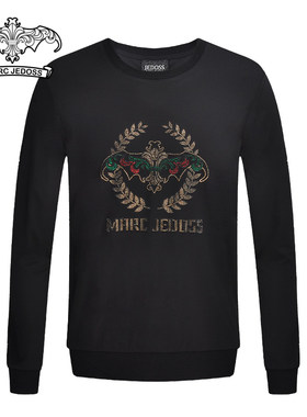 JEDOSS/爵迪斯男装春季轻奢奥钻套头薄款卫衣logo黑色男潮流