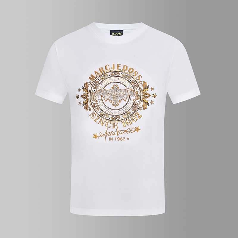 JEDOSS/爵迪斯男装春夏新款经典LOGO金线刺绣修身短袖T恤069