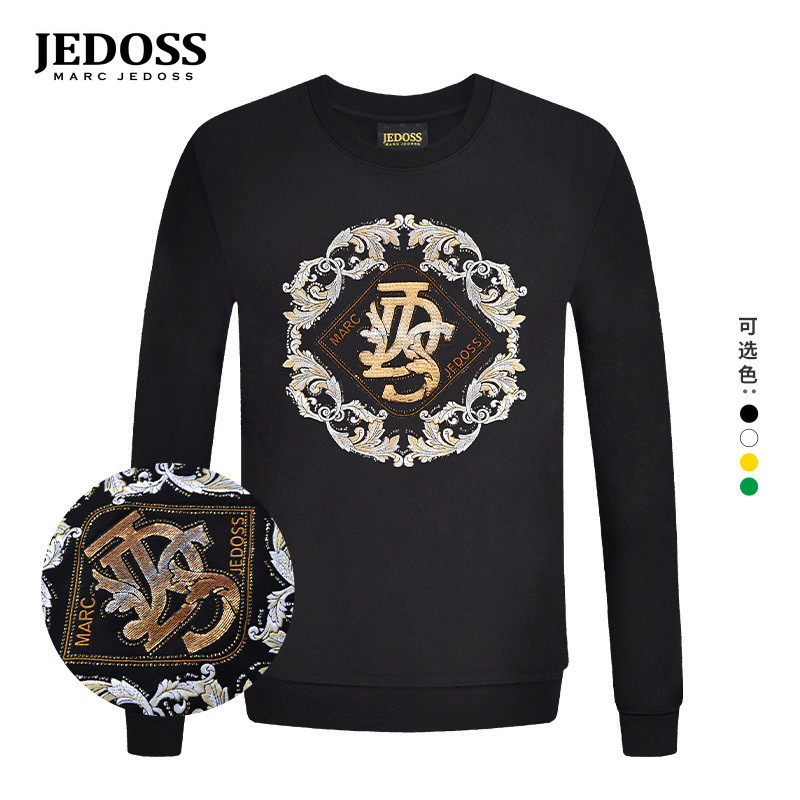 JEDOSS/爵迪斯男装秋季新款珠片绣烫钻印花套头无帽卫衣079