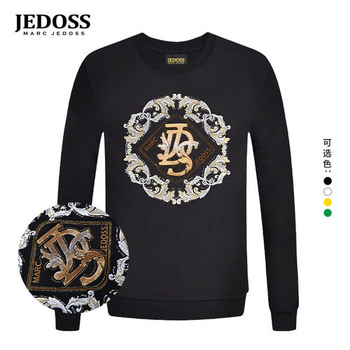 JEDOSS/爵迪斯男装秋季新款珠片绣烫钻印花套头无帽卫衣079