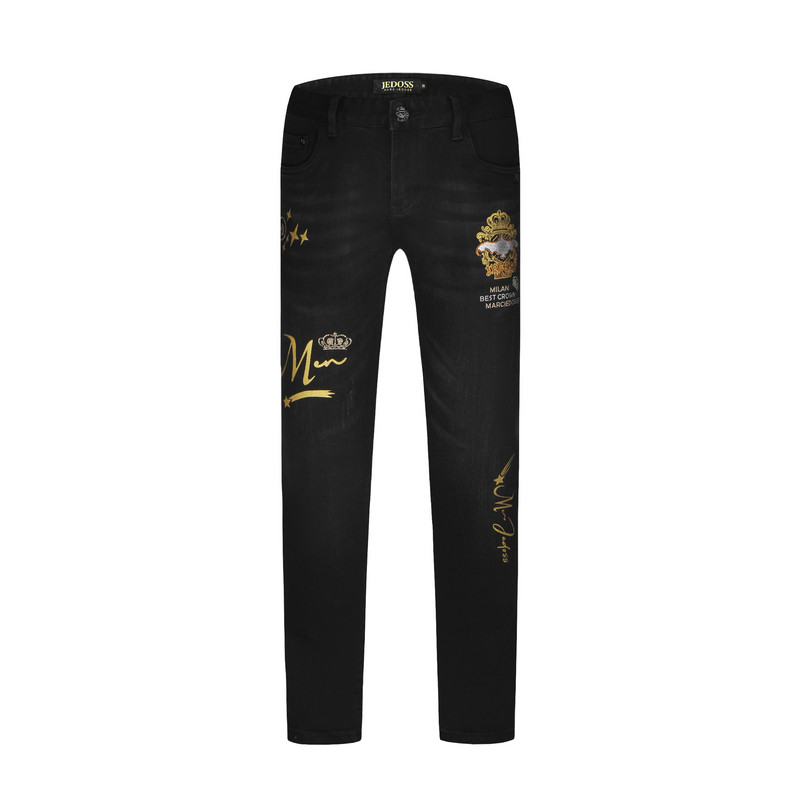 JEDOSS/爵迪斯男装秋冬新款烫金烫钻章仔LOGO牛仔裤子YL113SX
