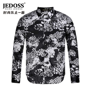 衬衫 JEDOSS 089 长袖 烫银暗纹丝质感黑修身 爵迪斯男装 春夏上新款