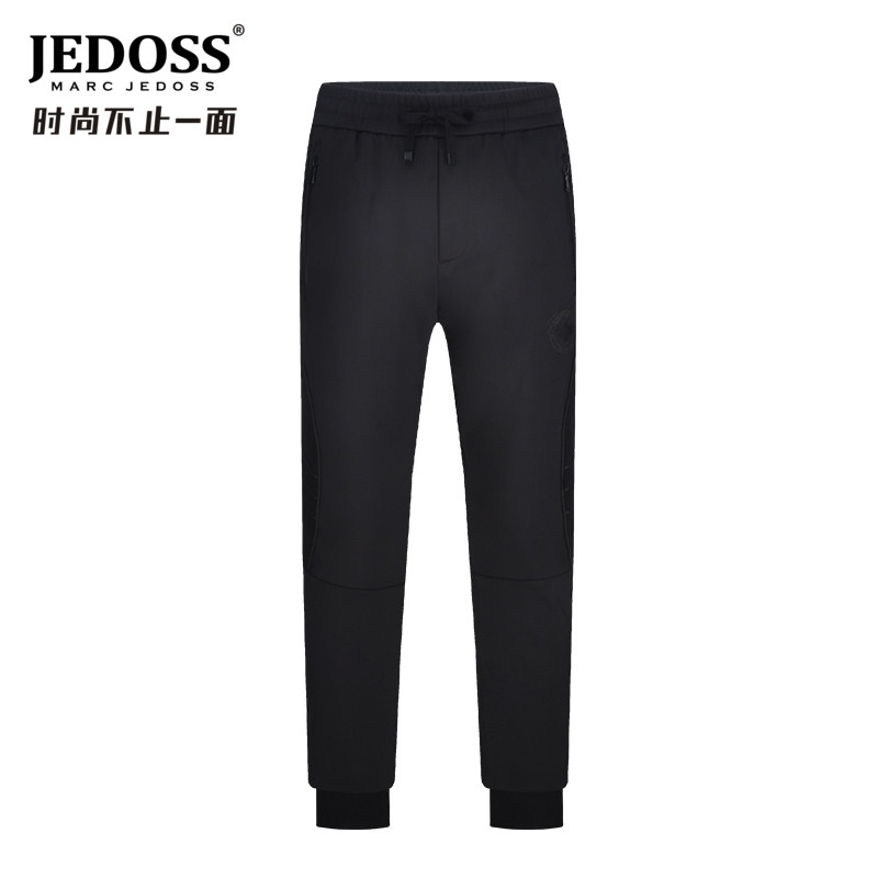 JEDOSS/爵迪斯男装秋冬专柜新款黑色logo胶印运动针织休闲裤1351