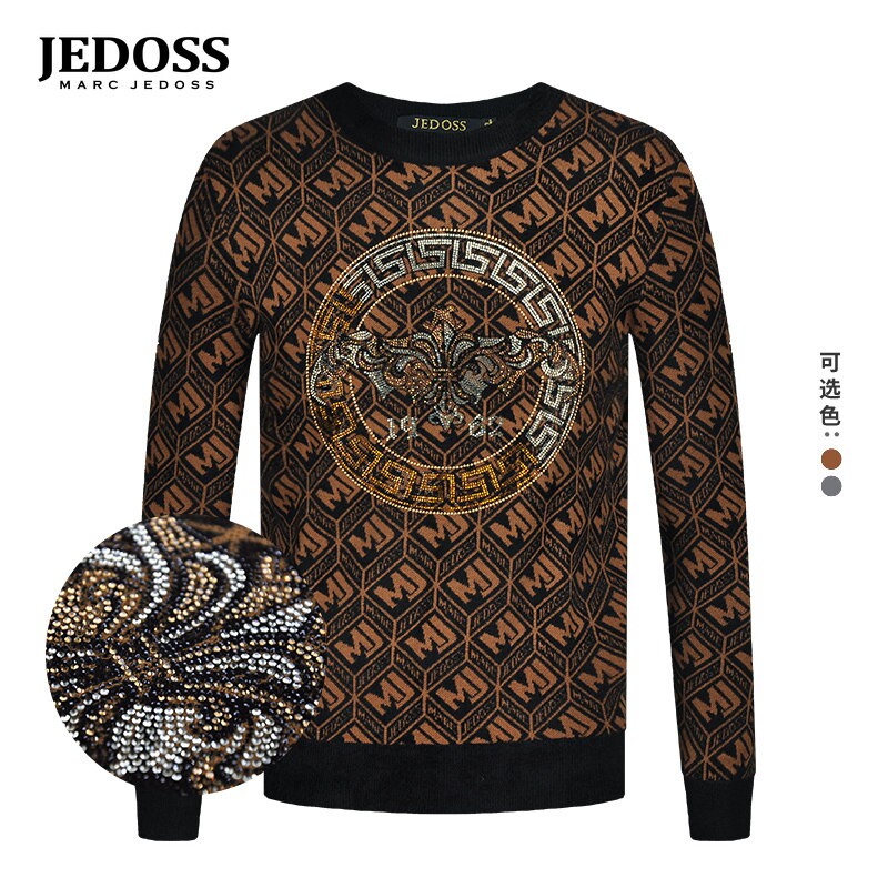 JEDOSS/爵迪斯男装秋冬专柜新款LOGO烫钻老花长袖毛衣JS368