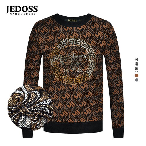 JEDOSS/爵迪斯男装秋冬专柜新款LOGO烫钻老花长袖毛衣JS368