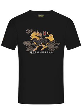 JEDOSS/爵迪斯男装夏季新款吉祥刺绣龙兽修身短袖T恤潮AM113