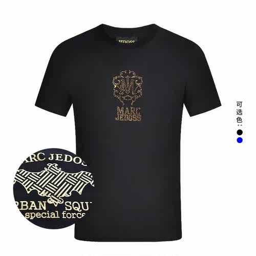 JEDOSS/爵迪斯男装夏季专柜新款老花烫金LOGO印花修身短袖T恤