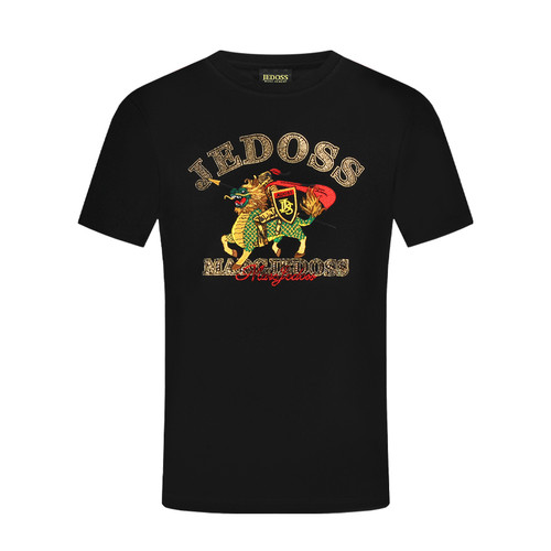 JEDOSS/爵迪斯男装初春新款祥瑞麒麟刺绣修身短袖T恤HM571