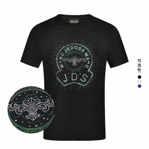 JEDOSS/爵迪斯男装春夏专柜新款LOGO炫彩烫钻修身短袖T恤166