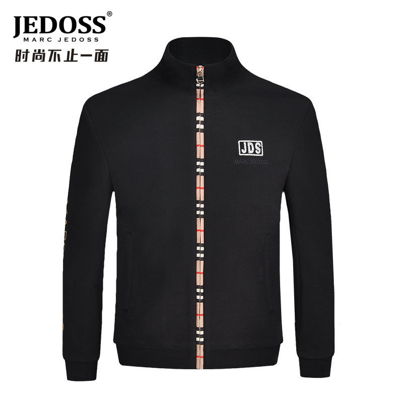 JEDOSS/爵迪斯男装秋冬专柜款立领拉链开厚衫夹克针织外套黑018