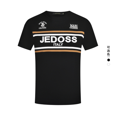 JEDOSS/爵迪斯男装2025春季新款LOGO字母提花刺绣短袖针织衫QC522