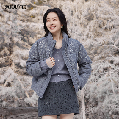 ENJOY立领短款亮钻女羽绒服