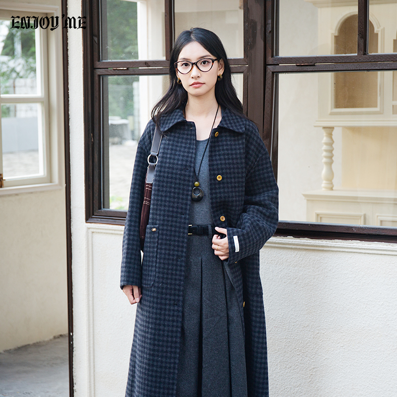 ENJOYME格子绵羊毛双面呢大衣