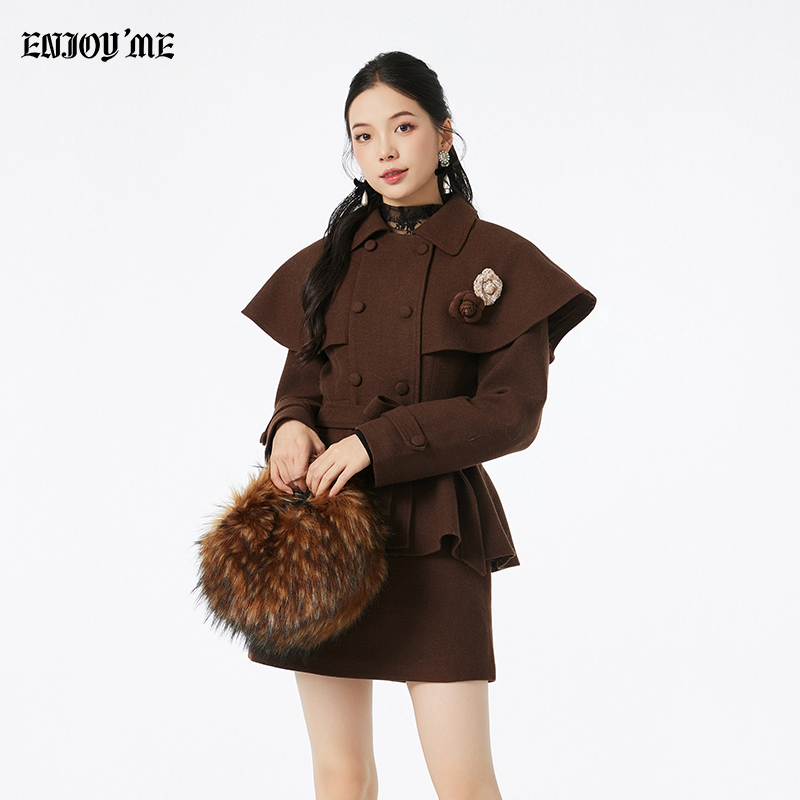 ENJOY同款千金风斗篷外套套装