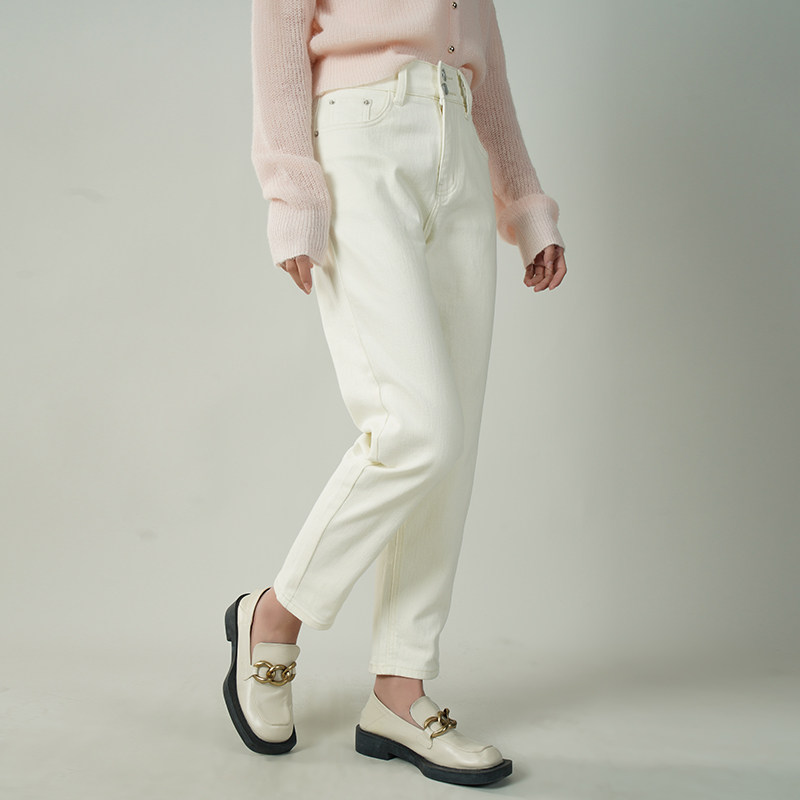 enjoyme商场同款哈伦风纯色牛仔裤女2023年春季高腰宽松休闲长裤