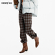 复古风格 纹阔腿裤 女冬季 ENJOY商场同款 高腰直筒休闲百搭显瘦长裤
