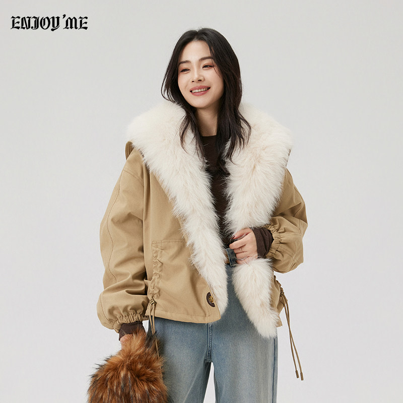 ENJOY女白鹅绒毛领派克服保暖
