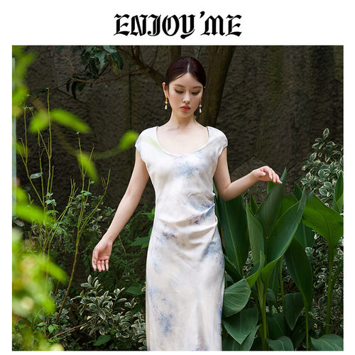 ENJOYME商场同款提花缎面连衣裙