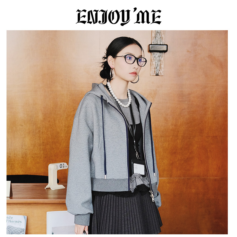 ENJOYME商场同款连帽双拉链卫衣