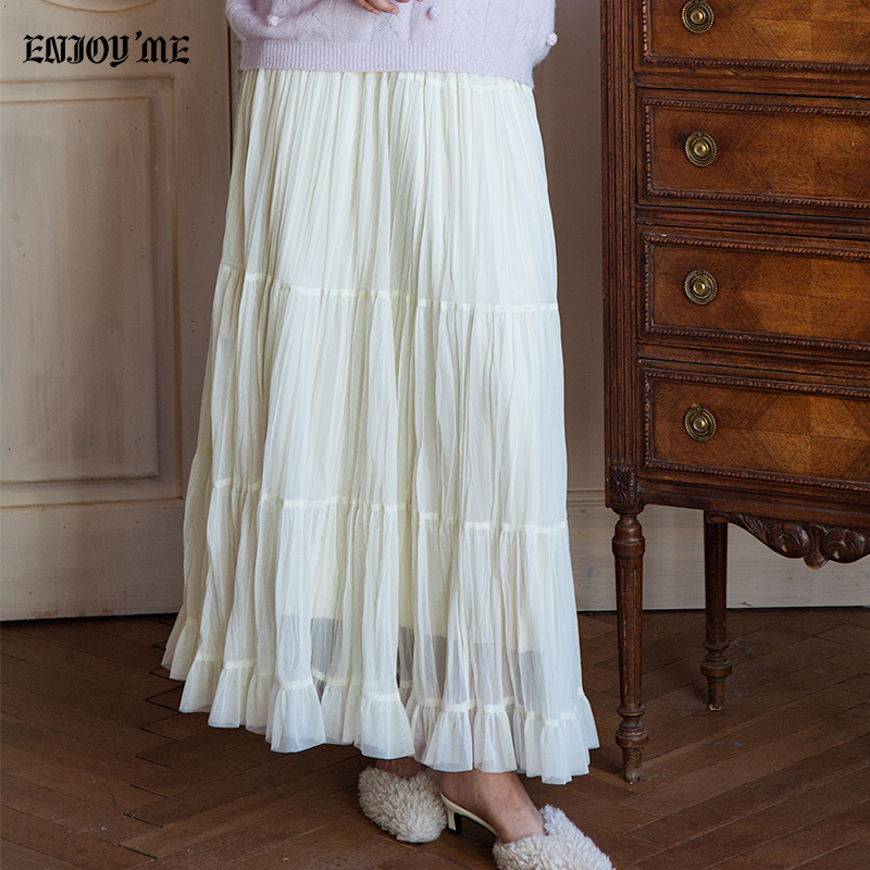 ENJOYME商场同款网纱褶皱半身裙