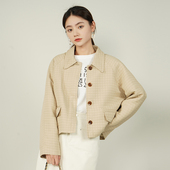 ENJOYME复古华夫格翻领外套女秋季 设计感小个子粗花呢夹克EN 613