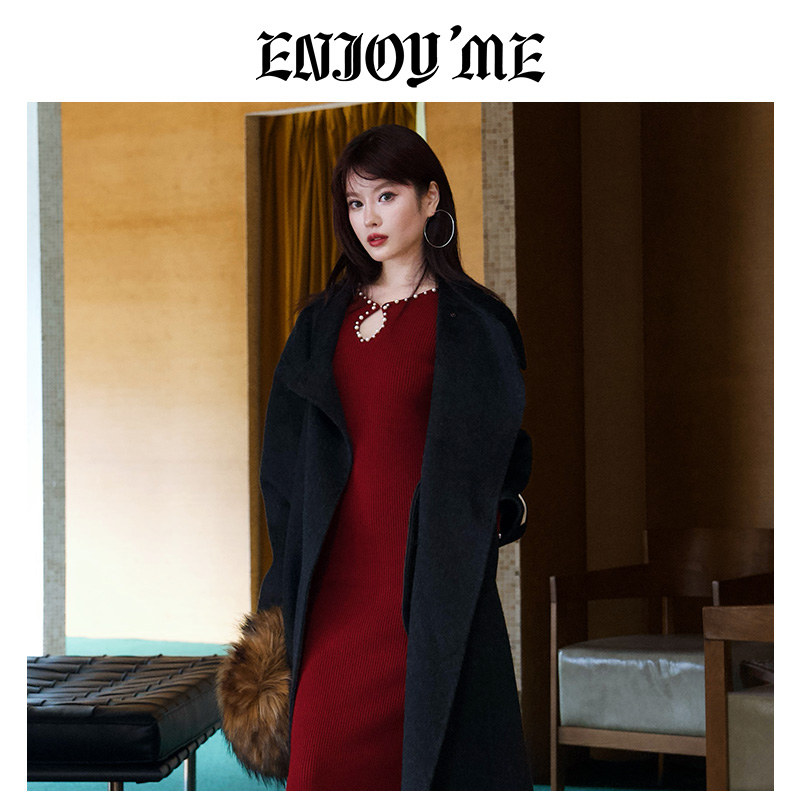 ENJOYME商场同款红色气质连衣裙