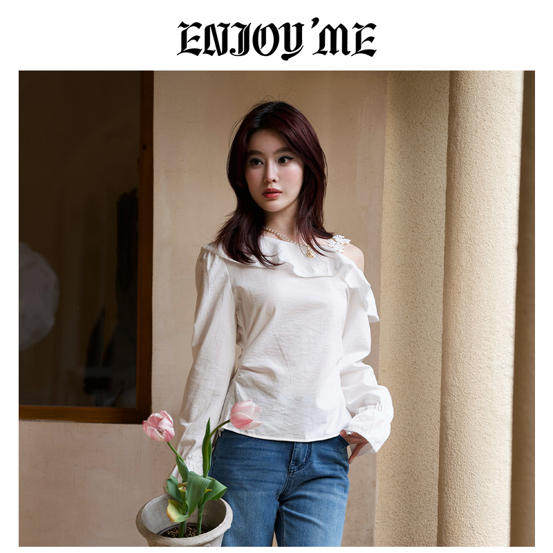 ENJOYME法式设计感斜肩衬衣