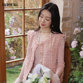 气质无袖 ENJOY商场同款 小香风V领呢料马甲女春季 外搭粉色时髦坎肩