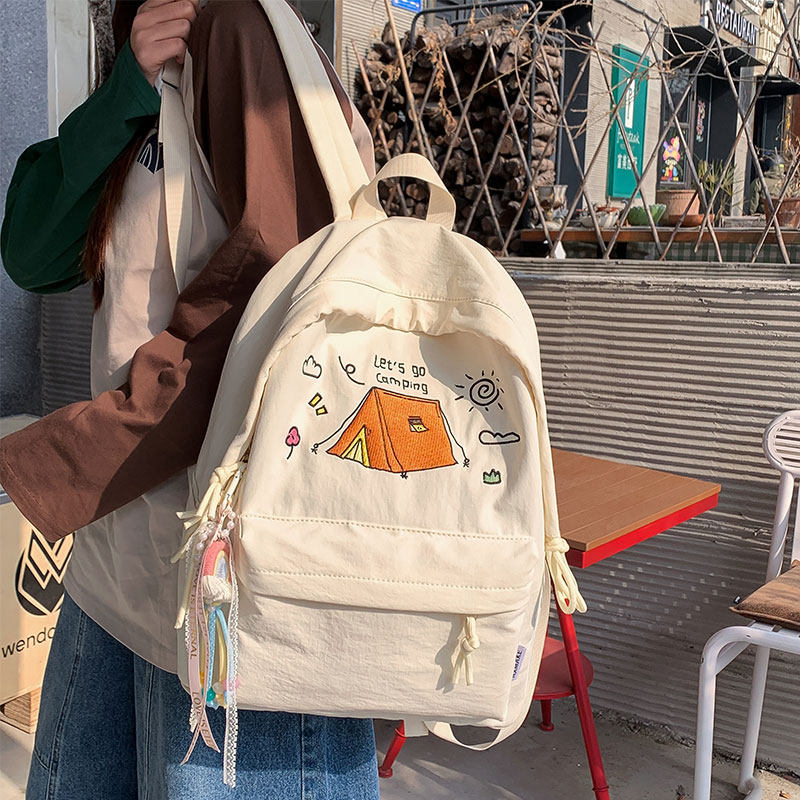 韩系卡通帐篷图案书包女初高中生高颜值双肩包可爱轻便大学生背包