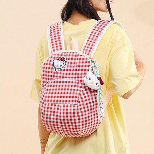 可爱格子双肩包女2025新款小众KT猫书包少女学生上课通勤出游背包