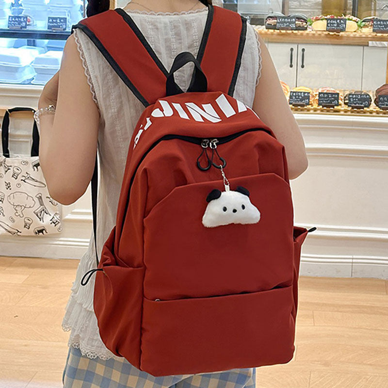 书包女初中生ins风高颜值简约红色大容量双肩包高中学生电脑背包