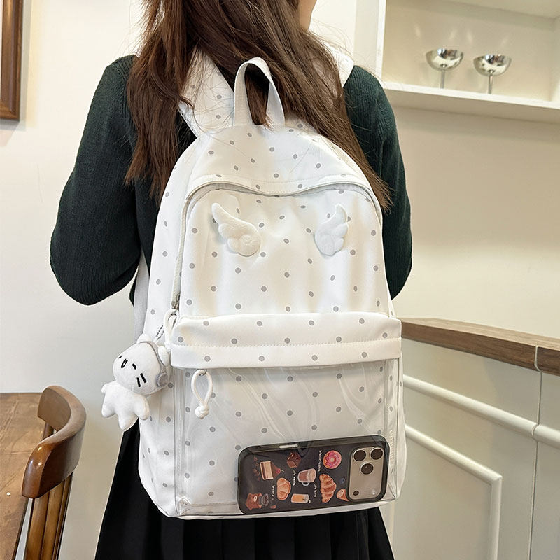 韩版少女风可爱波点书包女初中生小清新高颜值痛包高中学生双肩包