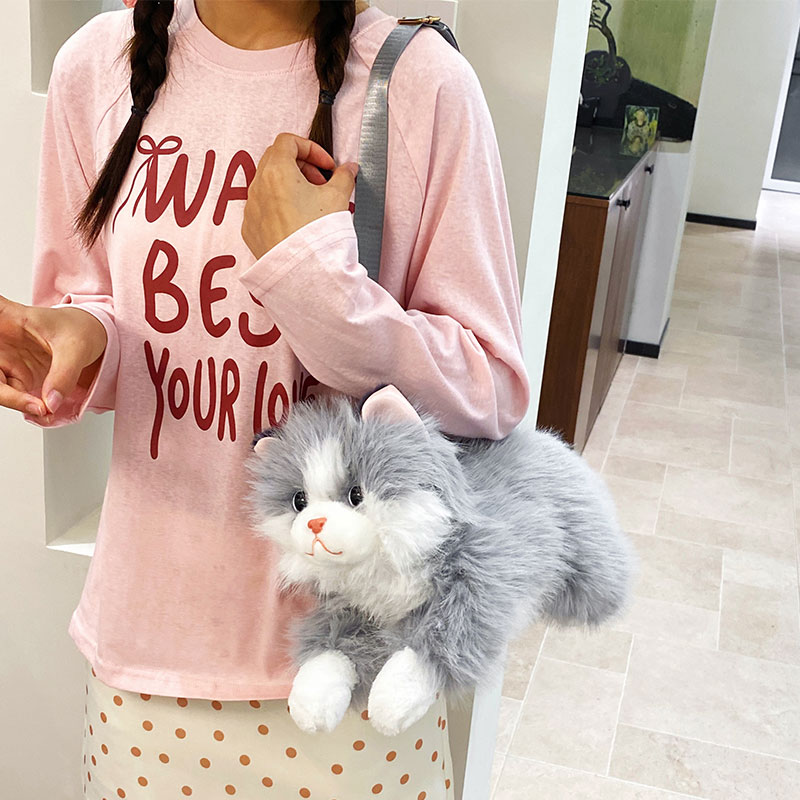 可爱甜美毛绒猫咪斜挎包女生礼物