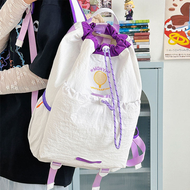 高颜值羽毛球双肩包女2025新款韩版轻便束口网球包大容量旅行背包