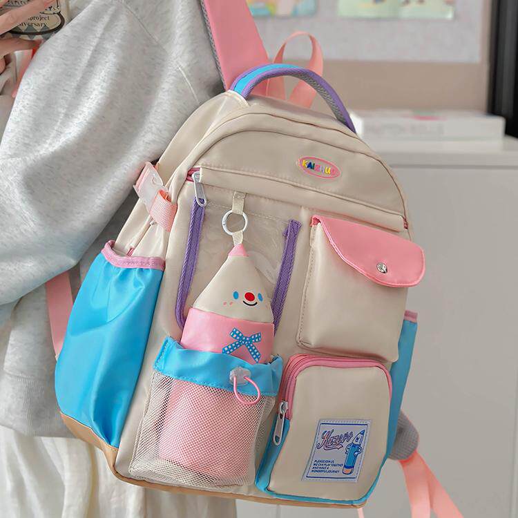 学院风大容量撞色初中生书包女高中学生小清新双肩包可爱少女背包
