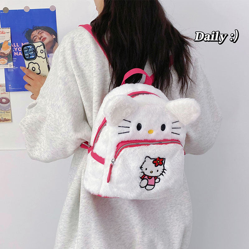日系ins可爱卡通双肩包2024秋冬新款学生校园JK甜美KT猫毛绒背包